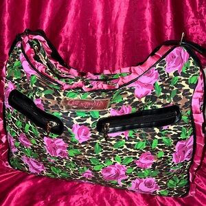 Rare Vintage Leopard Roses Ruffle Travel Carry On Bag